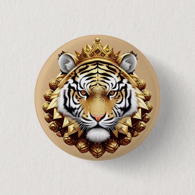 Golden Tiger Crest Emblem 1 Inch Round Button (Front)