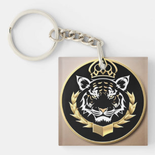 Golden Tiger Crest Emblem Keychain