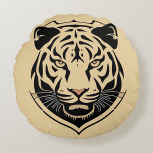 Golden Tiger Crest Emblem Round Pillow