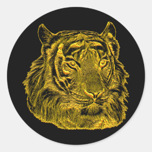 Golden Tiger Face jungle safari animal nature art Classic Round Sticker