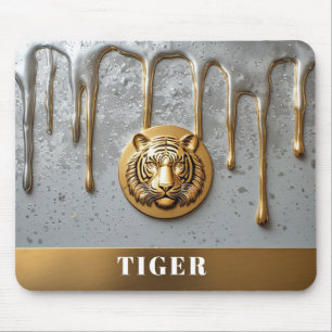 Golden Tiger Face With Dripping Metal 🐯 Mouse Pad
