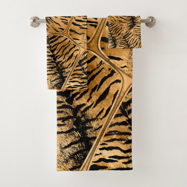 Golden Tiger Faux Fur Cells Bath Towel Set (Insitu)