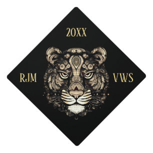 Golden Tiger Head Monograms Date Graduation Cap Topper