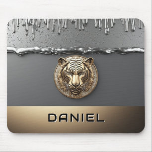 Golden Tiger Head With Metal Drip Effect 🐯 Mouse Pad