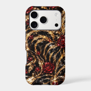 Golden Tiger & Red Roses Floral Art