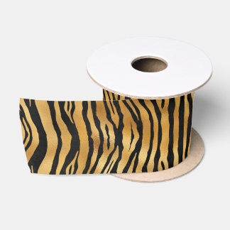 Golden Tiger Stripes | Bold Wild Animal Pattern Satin Ribbon