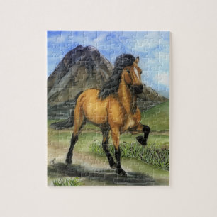 Golden Tolt Buckskin Icelandic Horse and Mountain Jigsaw Puzzle