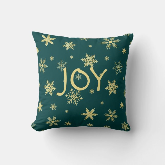 golden tone snowflake pattern teal throw pillow (Front)