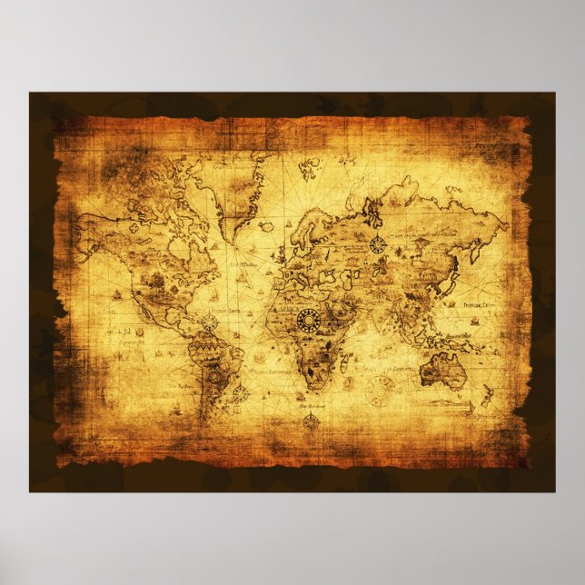 Golden toned Old World Map Poster (Front)