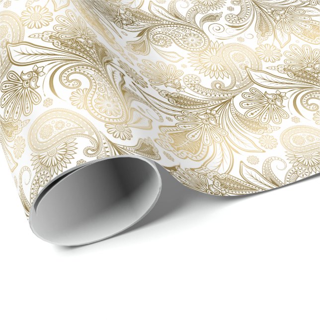 Golden Tones Ornate Paisley Pattern Wrapping Paper (Roll Corner)