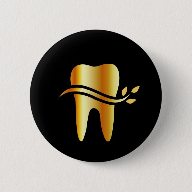 Golden Tooth with leaves 2 Inch Round Button (Front)