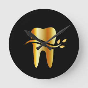 Golden Tooth with leaves Round Clock