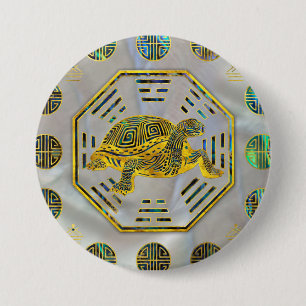 Golden Tortoise / Turtle Feng Shui Abalone Shell 3 Inch Round Button