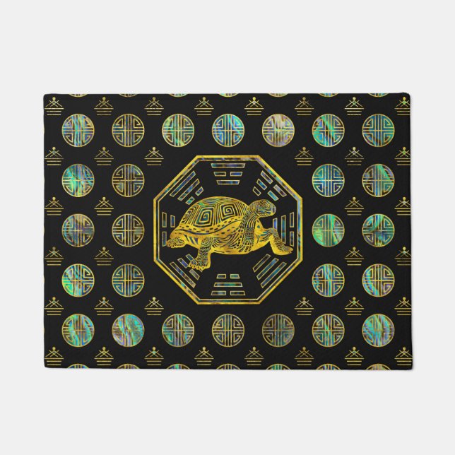Golden Tortoise / Turtle Feng Shui Abalone Shell Doormat (Front)