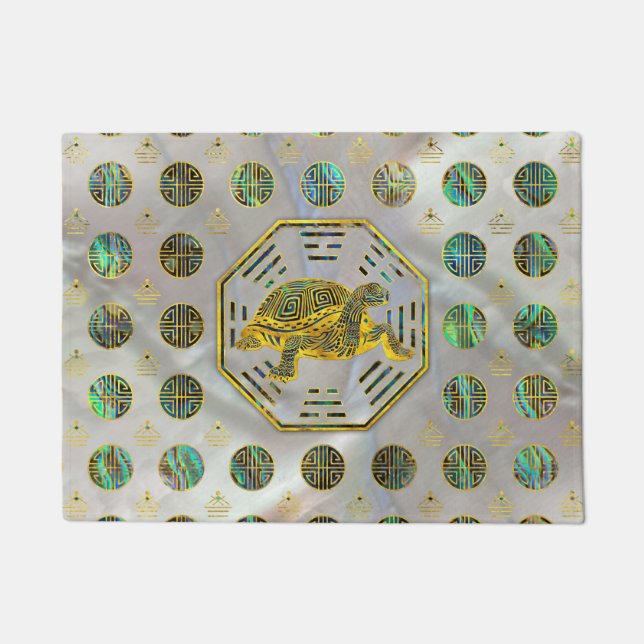 Golden Tortoise / Turtle Feng Shui Abalone Shell Doormat (Front)