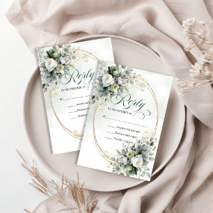 Golden Touch Watercolor Eucalyptus Green Wedding RSVP Card