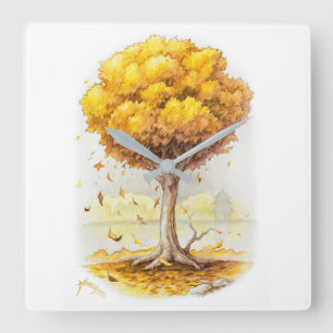 Golden Tranquillity Square Wall Clock
