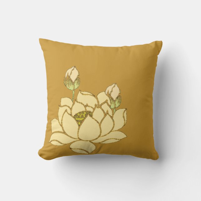 Golden Tranquillity: Yellow Lotus  Throw Pillow (Front)
