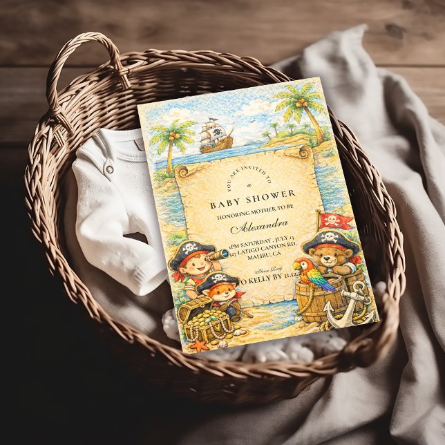 Golden Treasure Pirate Baby Shower Invitation (Creator Uploaded)