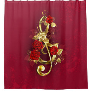 Golden Treble Clef with Rose Flowers