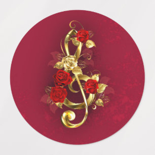 Golden Treble Clef with Rose Flowers