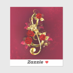 Golden Treble Clef with Rose Flowers
