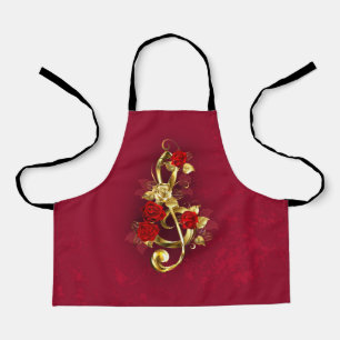 Golden Treble Clef with Rose Flowers Apron