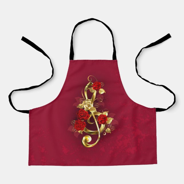 Golden Treble Clef with Rose Flowers Apron (Front)