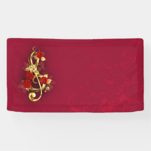 Golden Treble Clef with Rose Flowers Banner