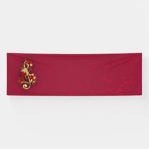 Golden Treble Clef with Rose Flowers Banner