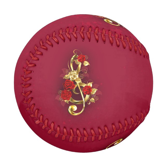 Golden Treble Clef with Rose Flowers Baseball (Front Left)