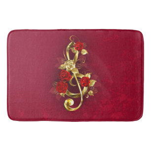 Golden Treble Clef with Rose Flowers Bath Mat