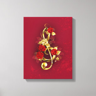 Golden Treble Clef with Rose Flowers Canvas Print