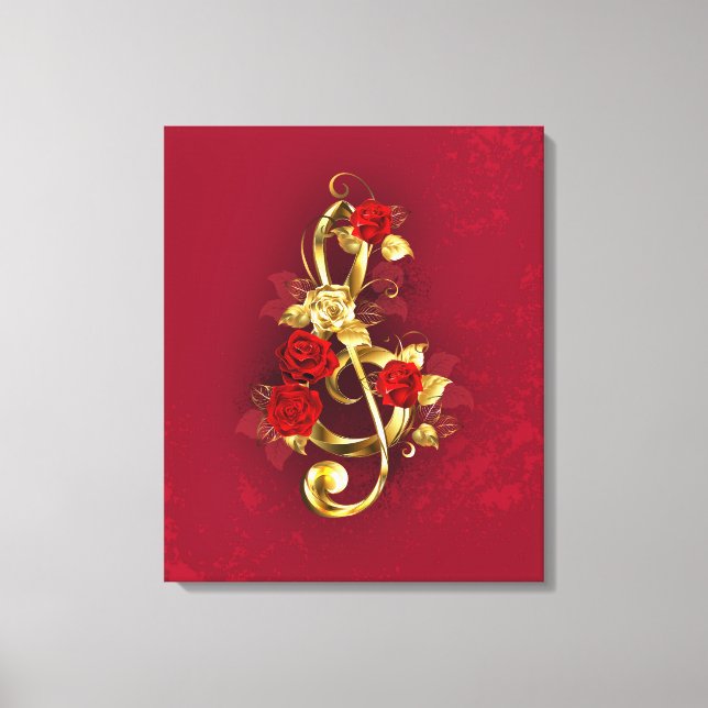 Golden Treble Clef with Rose Flowers Canvas Print (Front)