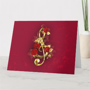 Golden Treble Clef with Rose Flowers Card