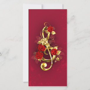 Golden Treble Clef with Rose Flowers Card