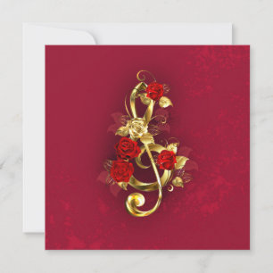 Golden Treble Clef with Rose Flowers Card