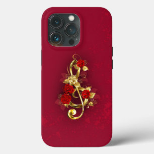 Golden Treble Clef with Rose Flowers iPhone 13 Pro Case