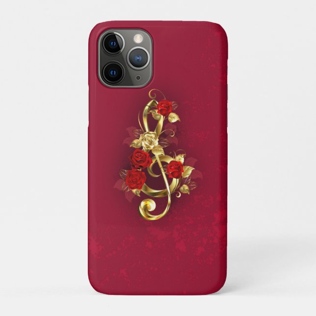 Golden Treble Clef with Rose Flowers Case-Mate iPhone Case (Back)