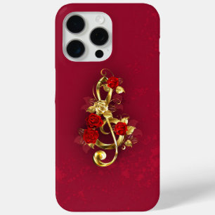 Golden Treble Clef with Rose Flowers iPhone 15 Pro Max Case