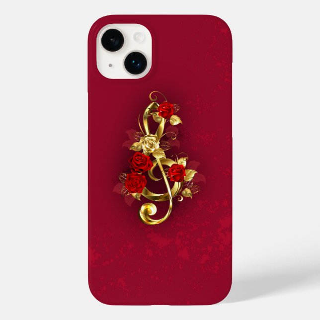 Golden Treble Clef with Rose Flowers Case-Mate iPhone Case (Back)