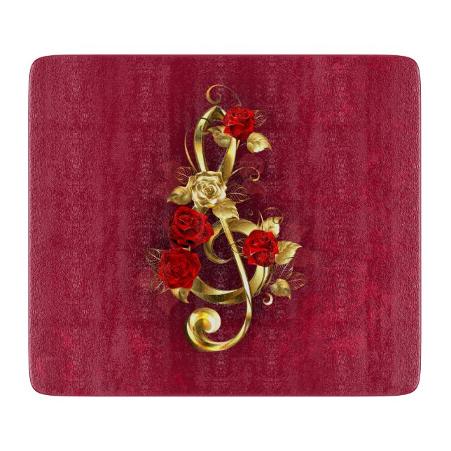 Golden Treble Clef with Rose Flowers Cutting Board (Front)