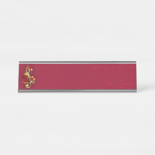 Golden Treble Clef with Rose Flowers Desk Name Plate