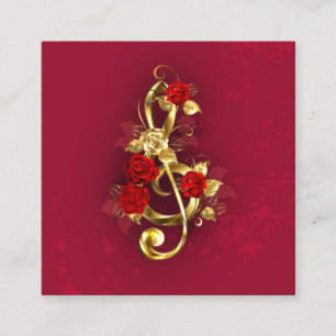 Golden Treble Clef with Rose Flowers Discount Card