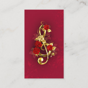 Golden Treble Clef with Rose Flowers Discount Card