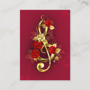 Golden Treble Clef with Rose Flowers Discount Card