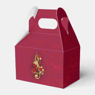 Golden Treble Clef with Rose Flowers Favor Box