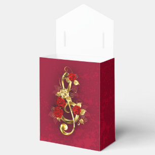 Golden Treble Clef with Rose Flowers Favor Box