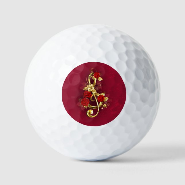 Golden Treble Clef with Rose Flowers Golf Balls (Front)
