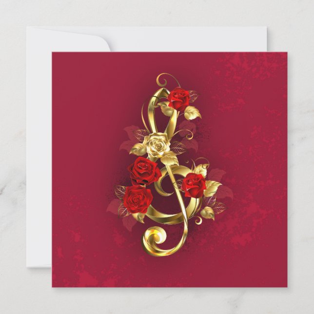 Golden Treble Clef with Rose Flowers Invitation (Front)